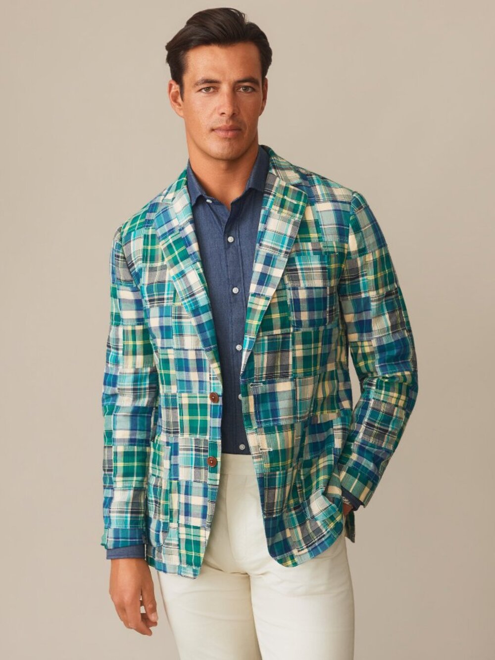 J McLaughlin Brera Sport Coat in Patchwork - Tan/Green/Blue NEW